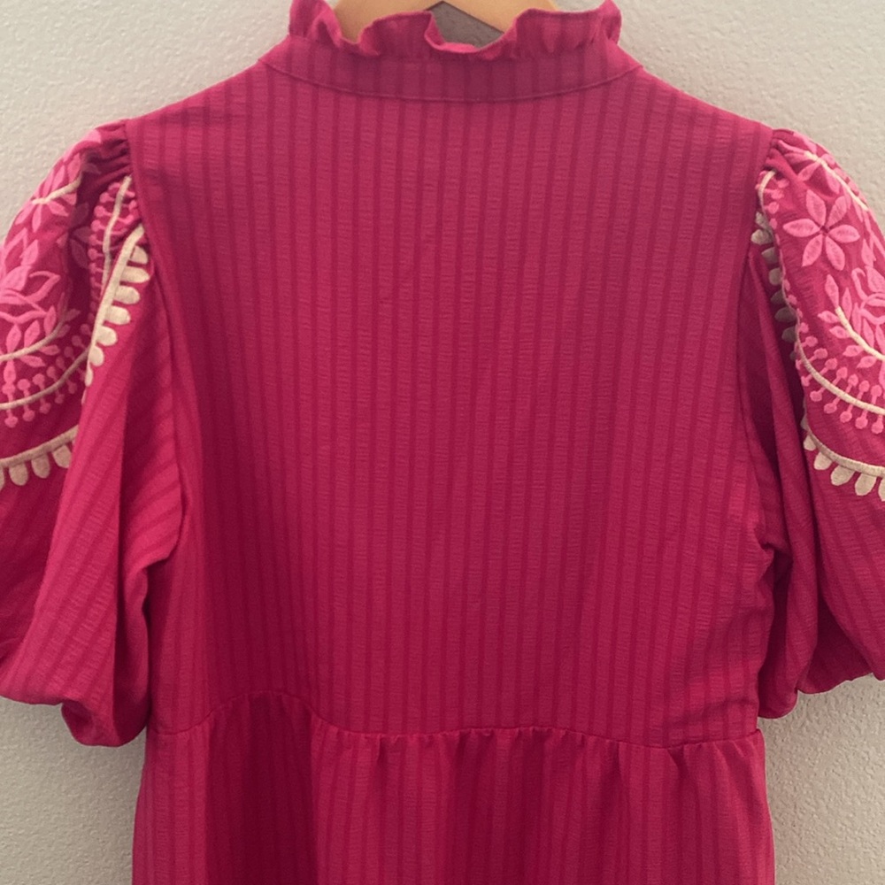NWT THML Hot Pink Puff Sleeve Dress - S - Picture 8 of 8